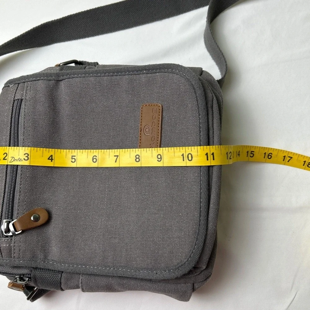 Plambag Mens Gray Canvas Multi Pocket Messenger Crossbody Bag Medium Gray